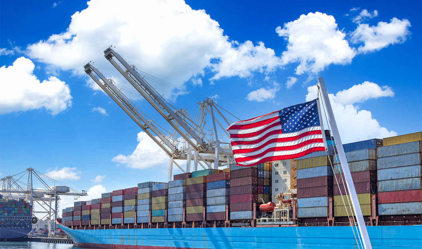 International-container-cargo-and-freight-ships-docked-in-Seattle-port-terminals